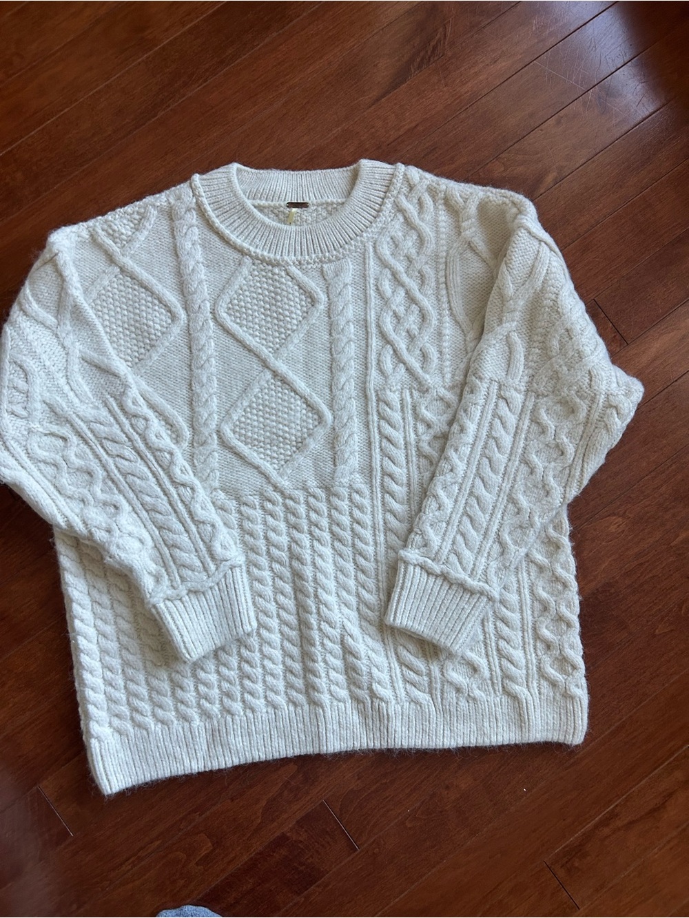 Free People Cream Cable Knit Crew Sweater
